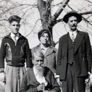 Four Generation photo with George Thomas, WIll Thomas, Dessie (Thomas) Pellett, & Marvin Pellett