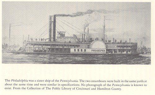 Image of the steamer Philadelphia, which was a sister ship of the Pennsylvania. The Pennsylvania is the ship related to the Klinefelter's (Capt John S. Klinefelter).